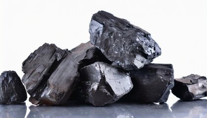 Heap of black coal chunks isolated on white background.