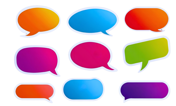 Colorful speech bubble isolated on a transparent background, Text box, Frame talk, Chat box, Speak balloon, Thinking balloon, Message bubble decoration, PNG.