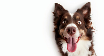 Funny border collie dog with happy face isolated on white background