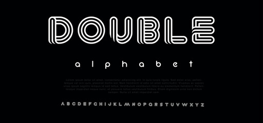 Double line monogram alphabet and tech fonts. Lines font regular uppercase and lowercase. Vector illustration. - obrazy, fototapety, plakaty