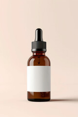 amber vape liquid bottle with blank empty white label isolated background