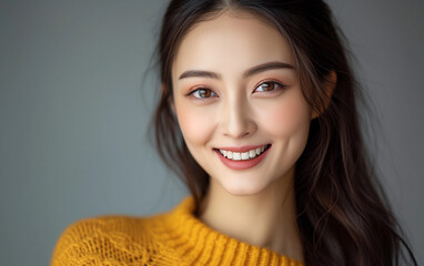 Woman With Long Dark Hair Wearing Yellow Sweater