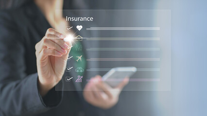  Insurance document. paper contract or agreement. Insurance company client take out complete insurance. Assurance and insurance: car, real estate and property, travel, finances, health, family. life.