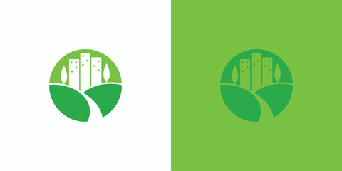 Vector logo design illustration of land in the middle of urban areas.