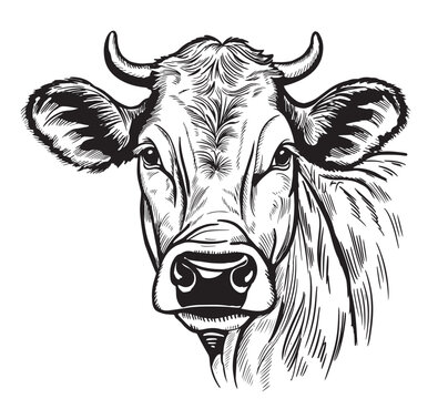 Cow head sketch.Farm Animal. Vector illustration isolated on white background.