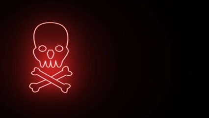 Skull and crossbones icon on black background. red neon skull symbol Set of neon skull and crossbones icons isolated.