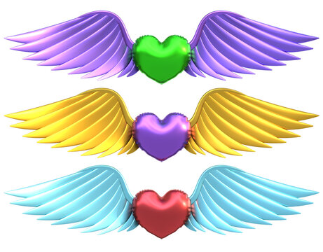3d rendering of heart with wings isolated.