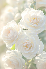 Romantic greeting card with tender Flowers, closer look on buds Roses. Banner, Illustration for Albums, notebooks