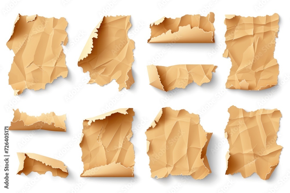 Poster a collection of torn pieces of paper on a plain white background. suitable for various creative proj