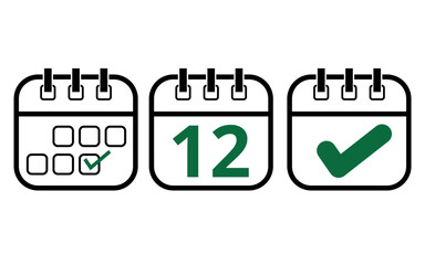 Simple calendar icons of different models for websites, blogs and graphic resources. Calendar icon with a specific day marked, day 12.