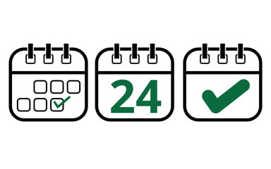 Simple calendar icons of different models for websites, blogs and graphic resources. Calendar icon with a specific day marked, day 24.