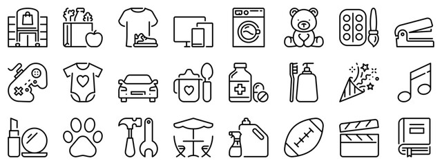 Icon set about supermarket. Line icons on transparent background with editable stroke.