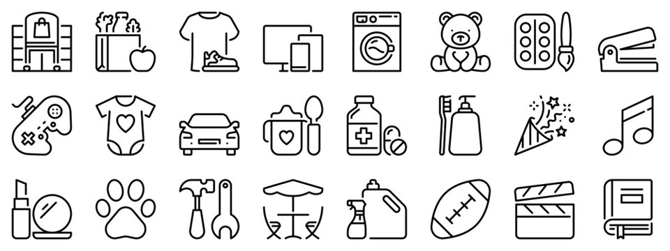 Icon set about supermarket. Line icons on transparent background with editable stroke.