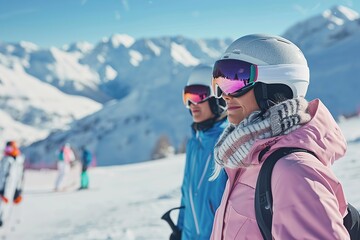 Young couple skiing on winter vacation