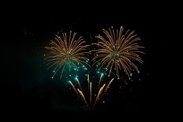 Vibrant Fireworks Illuminating the Night Sky, Isolated on a Black Background