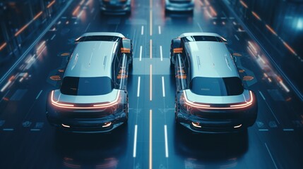 Fototapeta premium People ride in a self-driving car controlled by an artificial intelligence autopilot. Future technologies, internet of things and smart devices concept.