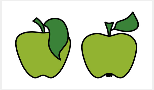 Doodle green apple isolated. Sticker fruit. Hand drawn Sketch food. Vector stock illustration. EPS 10