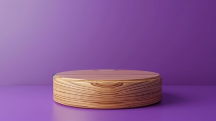 Wooden podium for product design. Modern wooden stand on purple background