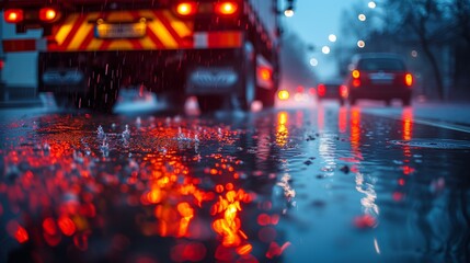 Rainy Evening Traffic |  Reflective Lights on Wet City Streets
