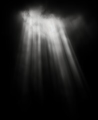 White Light Ray Cascading from Above. light overlay effect isolated on black background