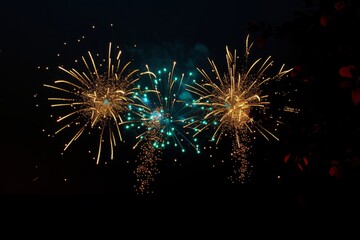 Fireworks celebration, colorful fireworks isolated on black background