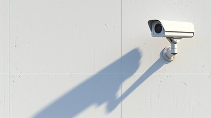 Enhance your project's security concept with an image of a surveillance CCTV camera, vigilantly observing and monitoring against a white wall backdrop.