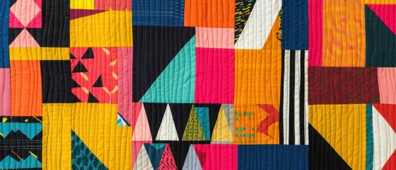 Foto op Plexiglas A quilt pattern design that pays homage to the storytelling and heritage of African American quilts, geometric shapes and bold colors. african geometric pattern. Vibrant colours decorative fabric © Gasi