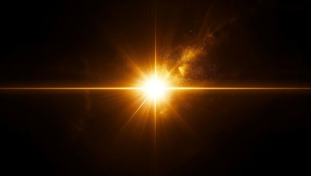 Easy to add lens flare effects for overlay designs or screen blending mode to make high-quality images. Abstract sun burst, digital flare, iridescent glare over black background.