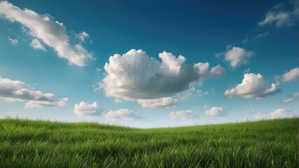 Fototapeta na wymiar Gorgeously blurred blue sky with green grass in the backdrop