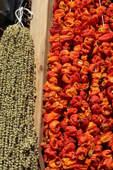 Sale of dried vegetables in the markets of Turkey