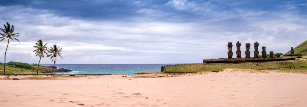 moais on Anakena beach, Rapa Nui, on Easter Island