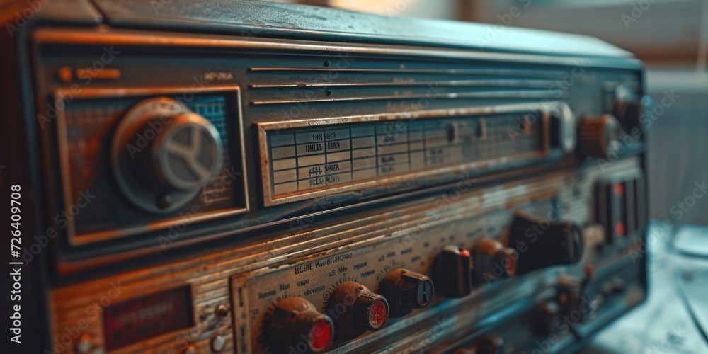 Aufkleber An old radio sitting on top of a table. Perfect for adding a touch of nostalgia to any setting