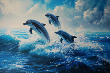 Fototapeta premium the picture of the dolphin jumping.