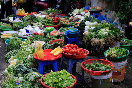 Vegetables for sale in the market of Old Hanoi, Vietnam