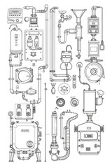 A detailed drawing of pipes and valves. Suitable for industrial and engineering concepts
