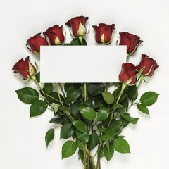 Beautiful Bouquet of Roses With Blank Message Sign on White