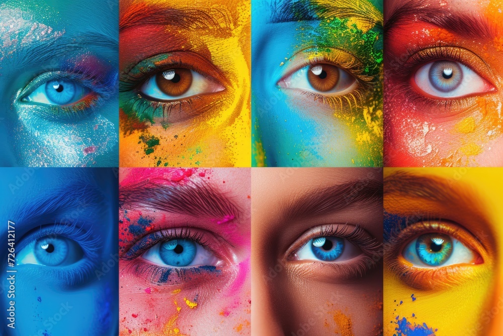 Aufkleber a vibrant collage of different colored eyes featuring a woman's face. this eye-catching image can be