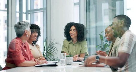 Clapping, handshake and business people in office for meeting with deal, partnership or agreement. Applause, diversity and group of professional creative designers shaking hands for team in workplace - Powered by Adobe