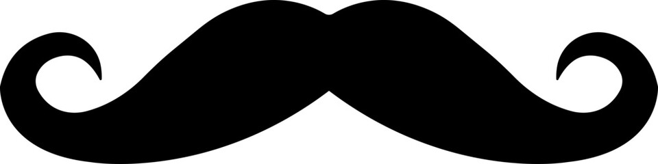 Fototapeta na wymiar Hipster mustache icon flat vector isolated on transparent background. Black silhouette of adult man Italian moustache. Symbol of Fathers day.old facial hair style.