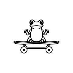 Cute frog playing skateboard cartoon logo vector icon illustration