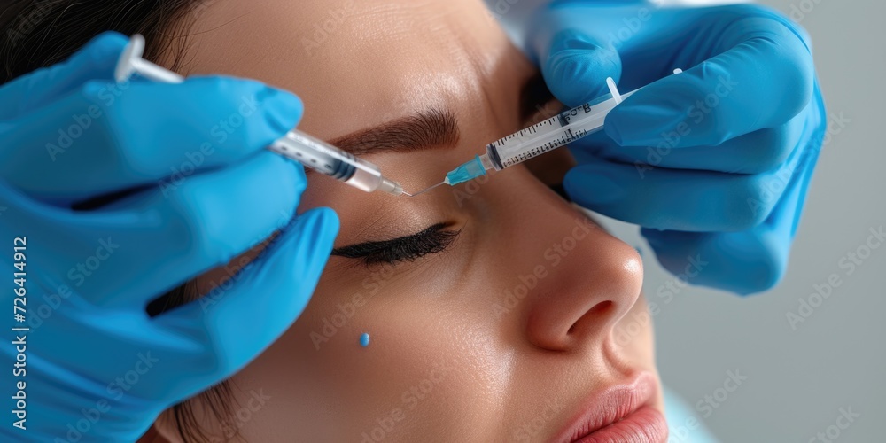 Aufkleber a close-up view of a person receiving an injection. this image can be used to illustrate medical pro