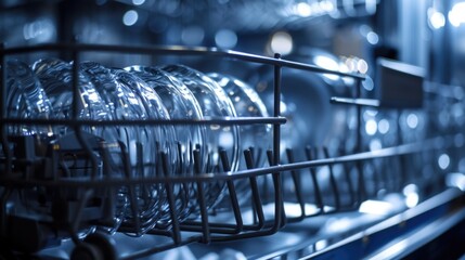 A dishwasher filled with lots of empty dishes. Can be used to showcase the convenience of modern appliances - obrazy, fototapety, plakaty