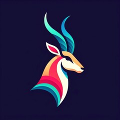 head silhouette , flat logo of colorful Antelope in Vector Illustration Background design with space for copy created with generative ai