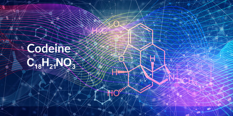 Codeine pain and cough relief drug molecule. Skeletal formula.