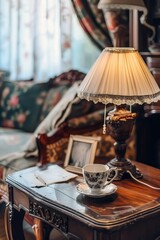 A table with a lamp on top. Perfect for adding a warm and cozy touch to any room