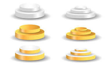 3D room with realistic white cylinder pedestal podium set. Minimal scene for product display presentation. Vector geometric platform. Stage for showcase.