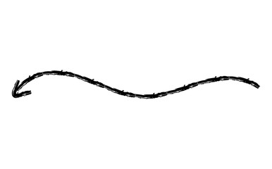 Hand drawn crayon chalk charcoal line arrow. textured arrow isolated on white. squiggle and scribble stroke. Element for diagrams. doodle marker.