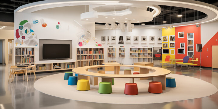Innovative learning center with circular seating and creative decor