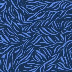 Brush curly lines seamless pattern. Scribble  strokes background. Hand drawn curved lines. Blue pencil sketches. - 726418116