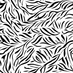 Seamless zebra fur pattern, monochrome black and white. Stylish wild zebra print. Animal skin print background for fabric, textile, design, advertising banner. - 726418132